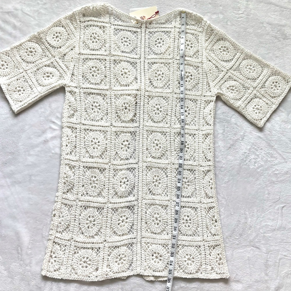 SOLITAIRE 3/4 Sleeve Ivory Boho Crochet Cardigan or Beach Cover-Up--NWT--S - Picture 14 of 15